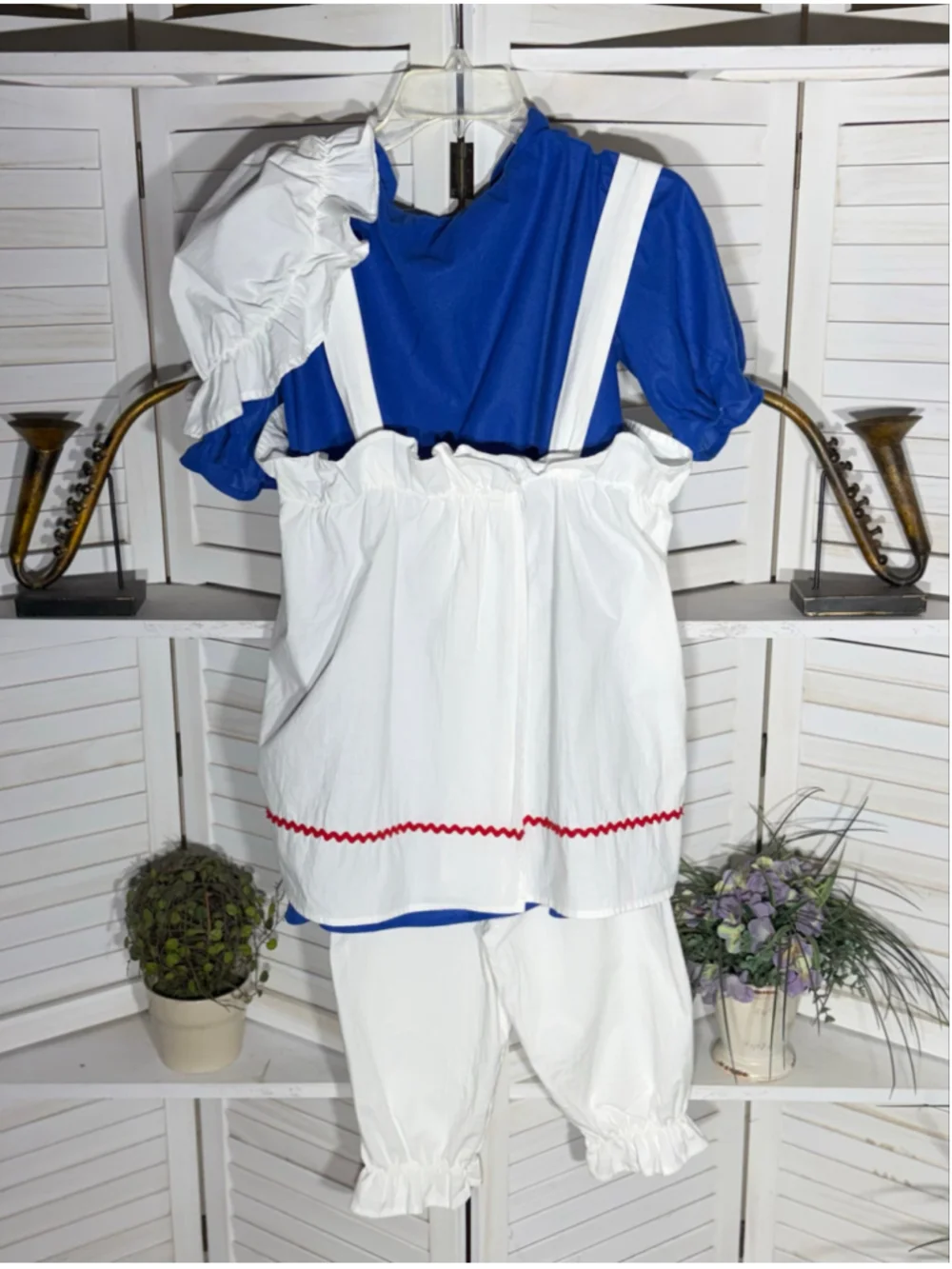 Vintage rag doll Costume Raggedy Ann Halloween cap top apron pantaloons kid sz M